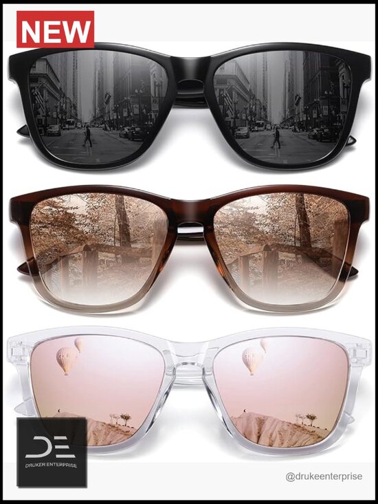Polarized Sunglasses 3 Pack UV Protection Retro Square Wrap